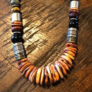 Long Tommy Singer Beaded Necklace, Spiny Oyster an